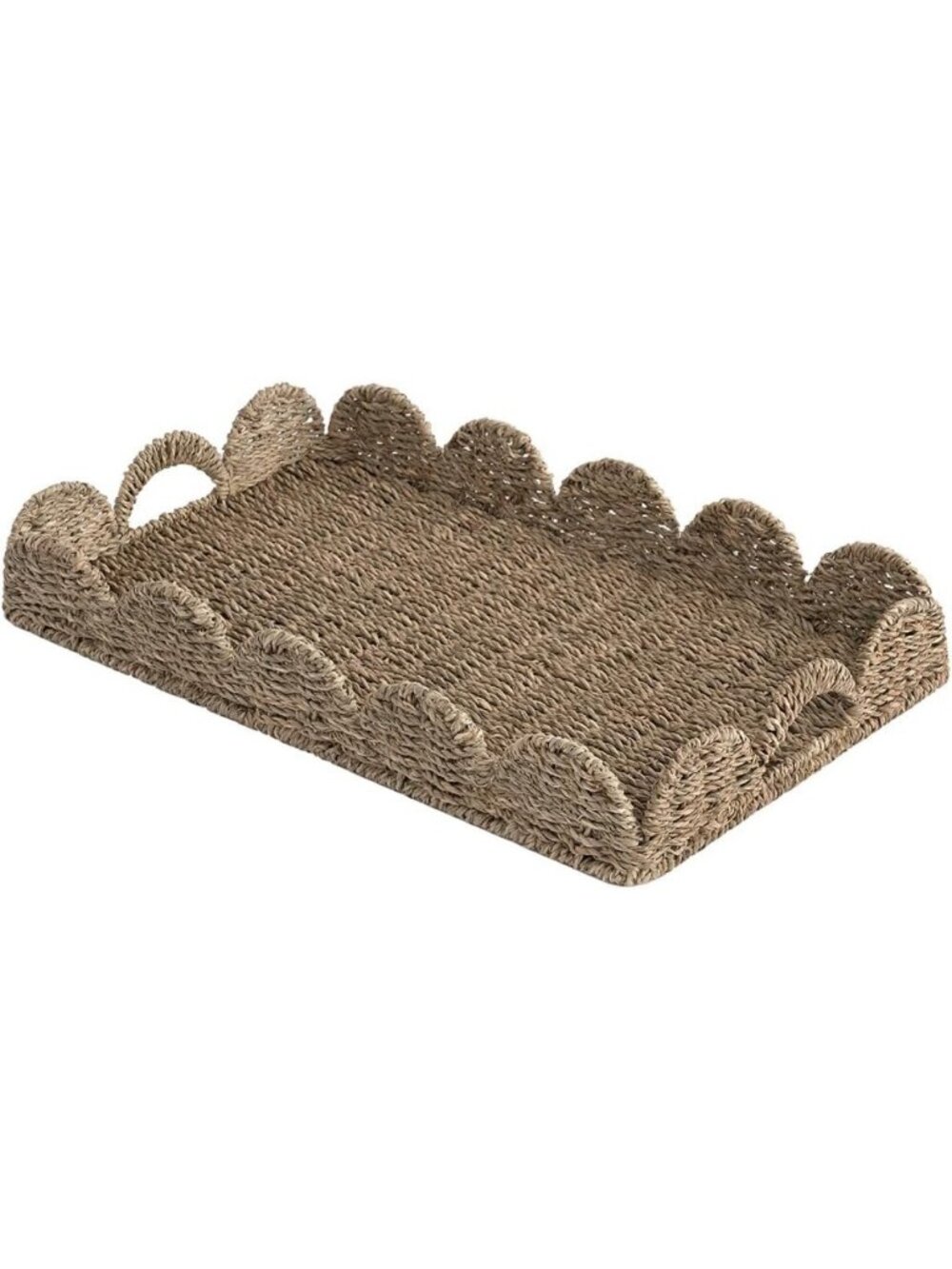 Large Scalloped Edge Wicker Serving Tray - Stylish Home Decor & Storage Solution